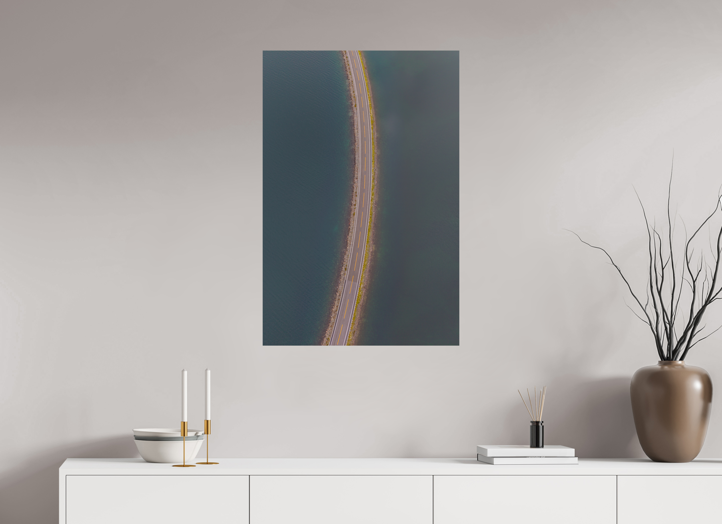 60 x 90 cm, Fine Art Print auf Alu-Dibond Road Through Water