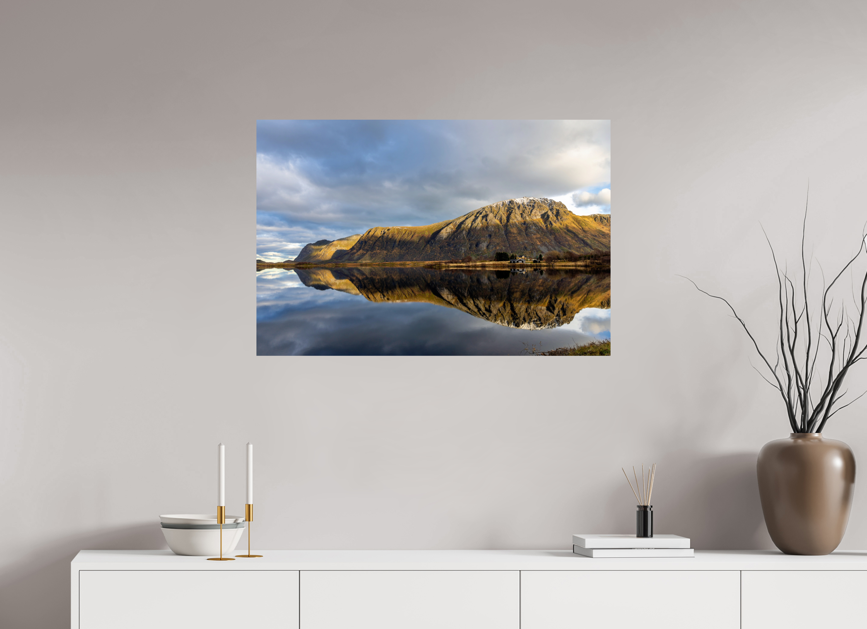 90 x 60 cm, Fine Art Print auf Alu-Dibond Mirror Mountains