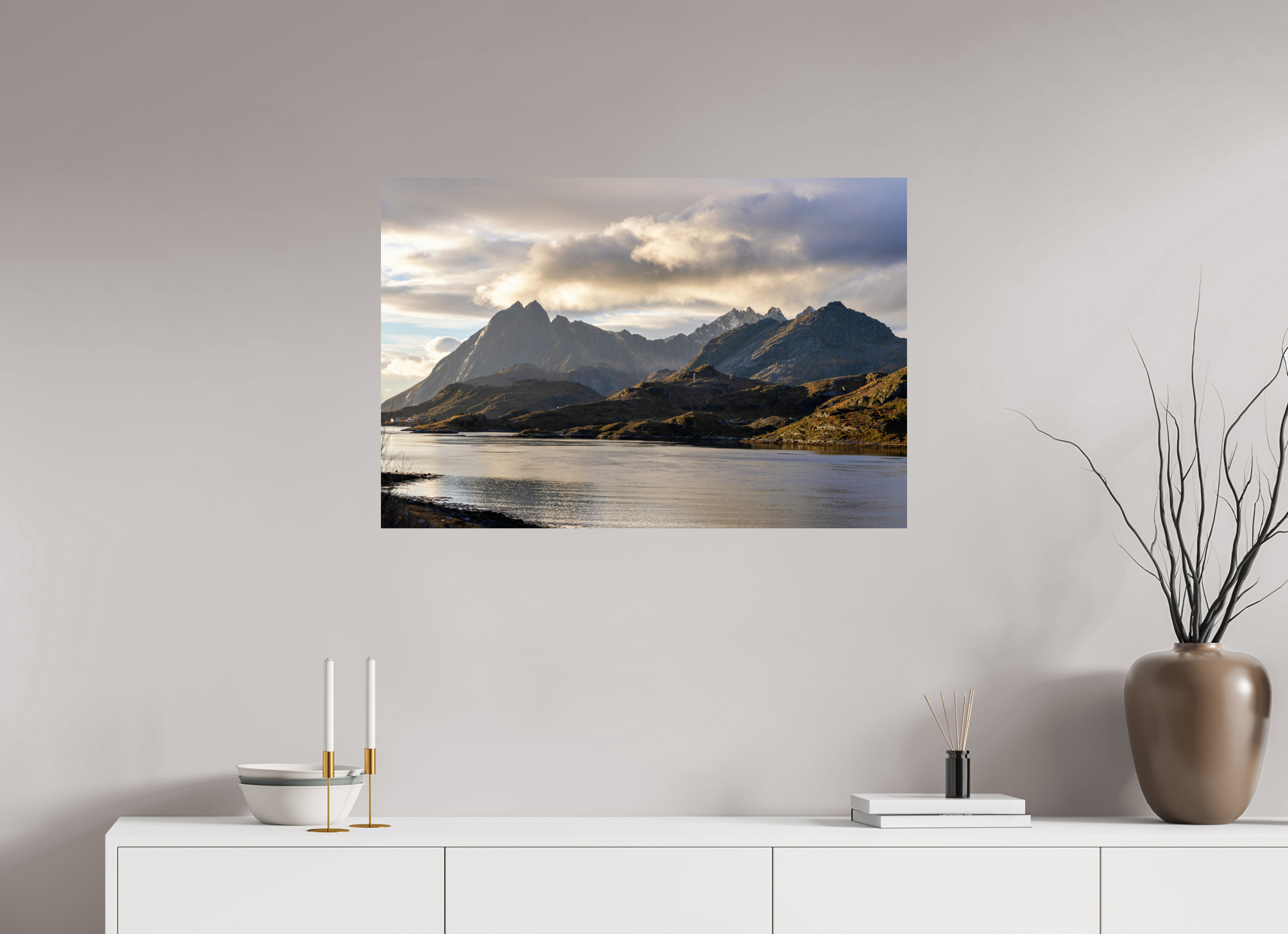 90 x 60 cm, Fine Art Print auf Alu-Dibond Dusk over the Lake