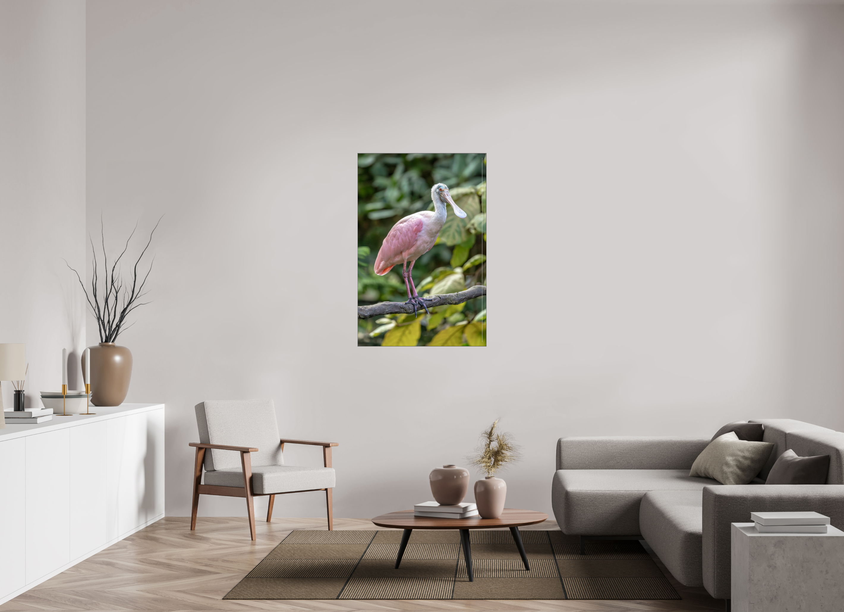 80 x 120 cm, Foto-Abzug hinter Acrylglas glänzend Perched in Pink