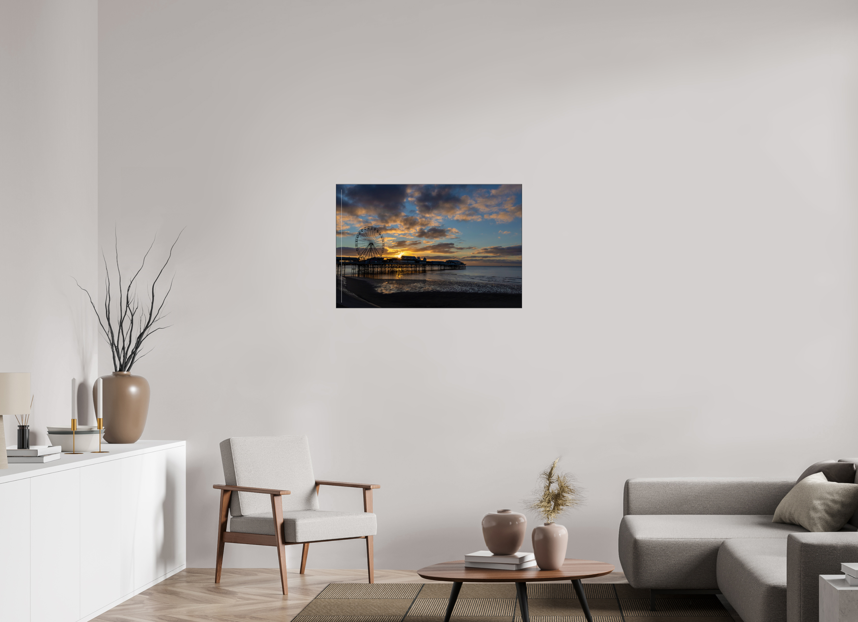90 x 60 cm, Foto-Abzug hinter Acrylglas glänzend Golden Hour Pier