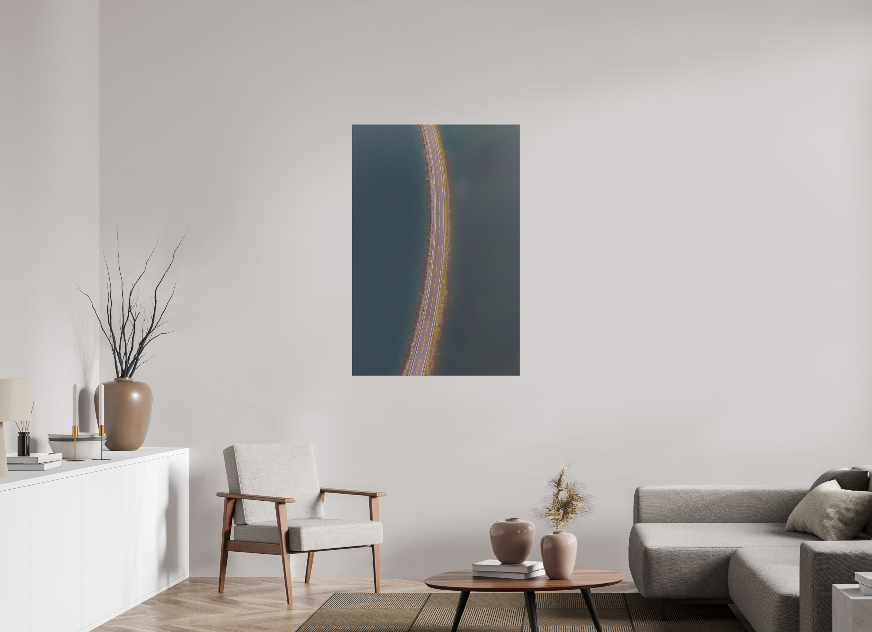 80 x 120 cm, Fine Art Print auf Alu-Dibond Road Through Water