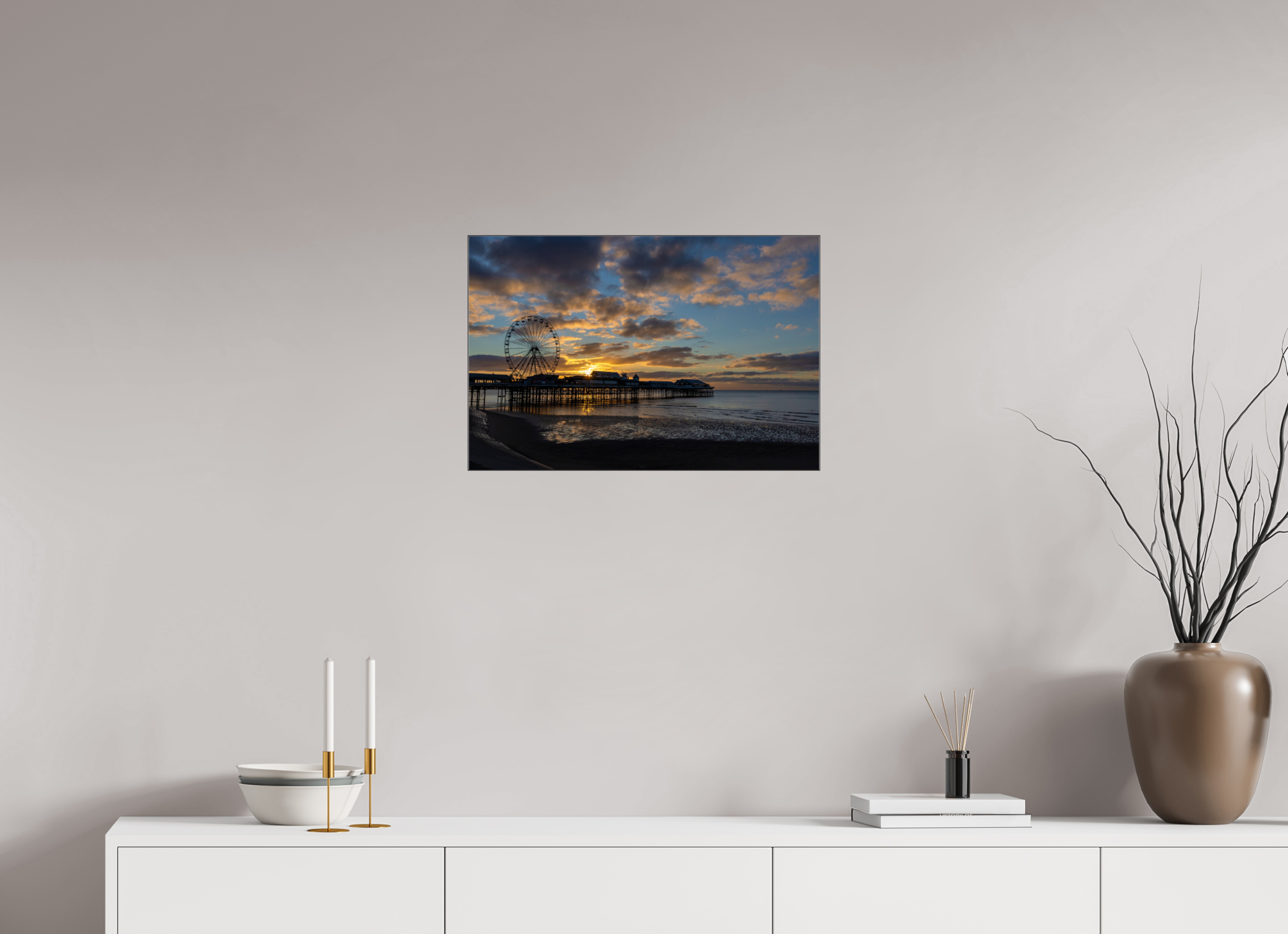 60 x 40 cm, Foto-Abzug hinter Acrylglas glänzend Golden Hour Pier